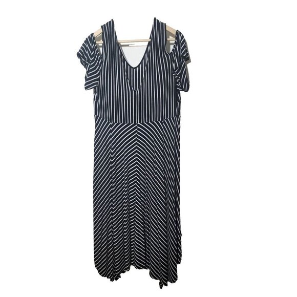 Lane Bryant womens sz 14 16 Striped Soft Dress Cold Shoulder Black White - Picture 1 of 11